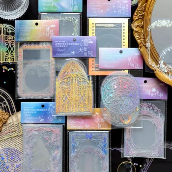 10 STUKS PET Waterdicht Glitter Laser Collage Kaart Materiaal Papier voor Scrapbooking DOE-Ambacht Journaling Levert