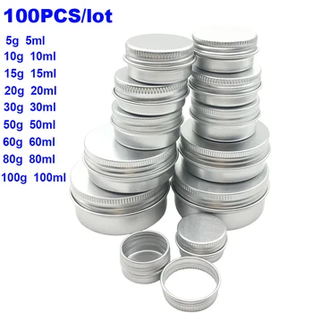 100PCS Aluminium Tin Potten 5g 10 g 15 g 20 g 30 g 50 g 60 g 100 g Metalen Leeg Cosmetische gezichtsverzorging Eye Cream Lip Gloss Balm Verpakking