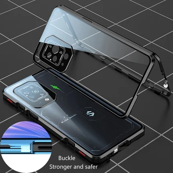 360 Volledige Bescherming Metalen Magnetische dubbelzijdig Glas Snap Lock Geval Voor Black shark RS 5 5 Pro 4 Pro 4S Lens Bescherming
