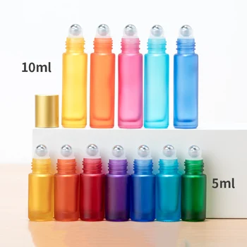 5/10st Roller Flessen voor Essentiële Oliën 5ml 10ml Mat Glas Kleurrijke Hervulbare Fles van het Parfum Dikke Glazen Flesje Reis Set