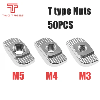 50pcs/veel M3/M4/M5 Carbon Staal type T Nuts Bevestiger Aluminium Connector Voor 2020 Industriële Profiel 3D-Printer Delen