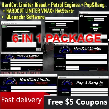 6-IN-1 PAKKET Nieuwe HardCut Limiter Diesel + Benzine Motoren + Pop&Bang + HARDCUT LIMITER VMAX+ HotStartr + QLaunchr Software