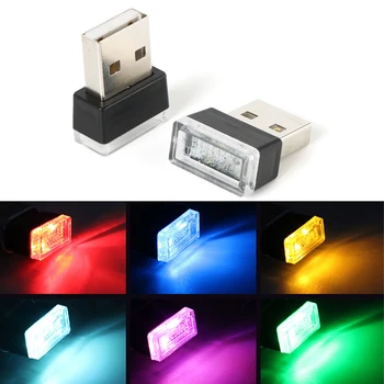 7 Kleuren Car Mini USB LED Sfeer Verlichting Decoratieve Lamp Interieur Licht Draagbare PC Plug Omgevings-Wit noodverlichting Blauw