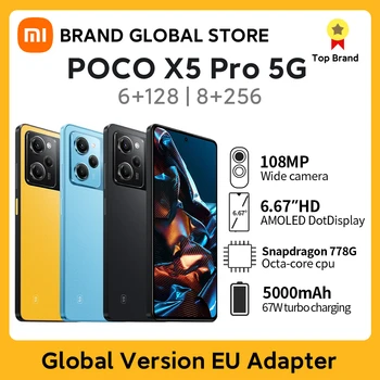 De globale Versie POCO Pro X5 5G Originele 128GB/256GB Snapdragon 778G 120Hz Flow AMOLED DotDisplay 108MP 67W 5000mAh NFC-Ondersteuning
