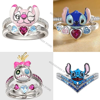 Disney Tekenfilm Lilo & Stitch Ring Anime Figuur Steek Engel Scrump Metalen Legering Paar Vinger Ring Met Zirkoon Ring Sieraden Cadeau