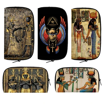 Egyptische Kunst Afdrukken Portemonnee Egypte Van De Farao Vrouwen Mannen Casual Clutch Bag Horus Anubis Credit Card Telefoon Houder Canvas Zakken Geld