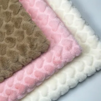 Gegraveerde Hart imitatie konijn bont stof diy naaien materialen herfst en winter Pluche stof voor kleding, speelgoed huis textiel