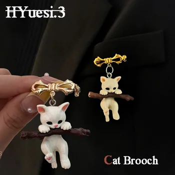 Leuke 3D-Kat Dier Hangende Tak Broche Kawaii Dier Revers Spelden Kleding Rugzak Jassen Decoratie Voor Kinderen Vrouwen Gaven