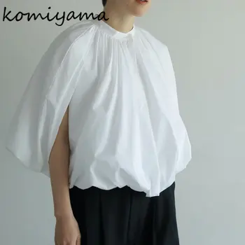 Losse Geplooide Shirts Blouses O-neck Sleeveless Blusas Mujer Japanse Vintage Fashion Shirt Tops Zomer 2023 Nieuwe Kleding Vrouwen